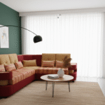 Corner Sofa- Beige & Burgundy