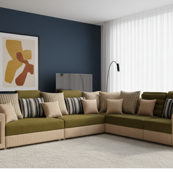 Corner Sofa- Beige & Olive