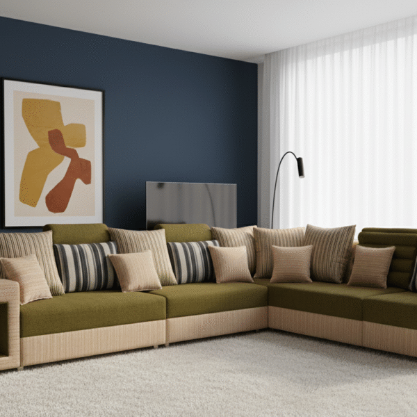Corner Sofa- Beige & Olive