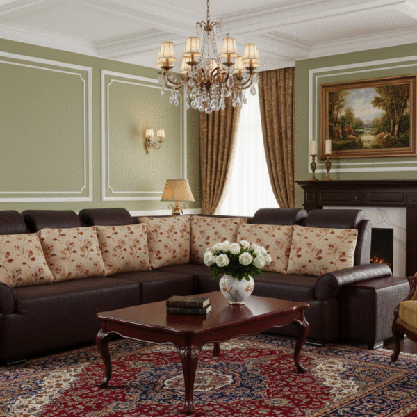 Corner Sofa- Brown Leather Finish