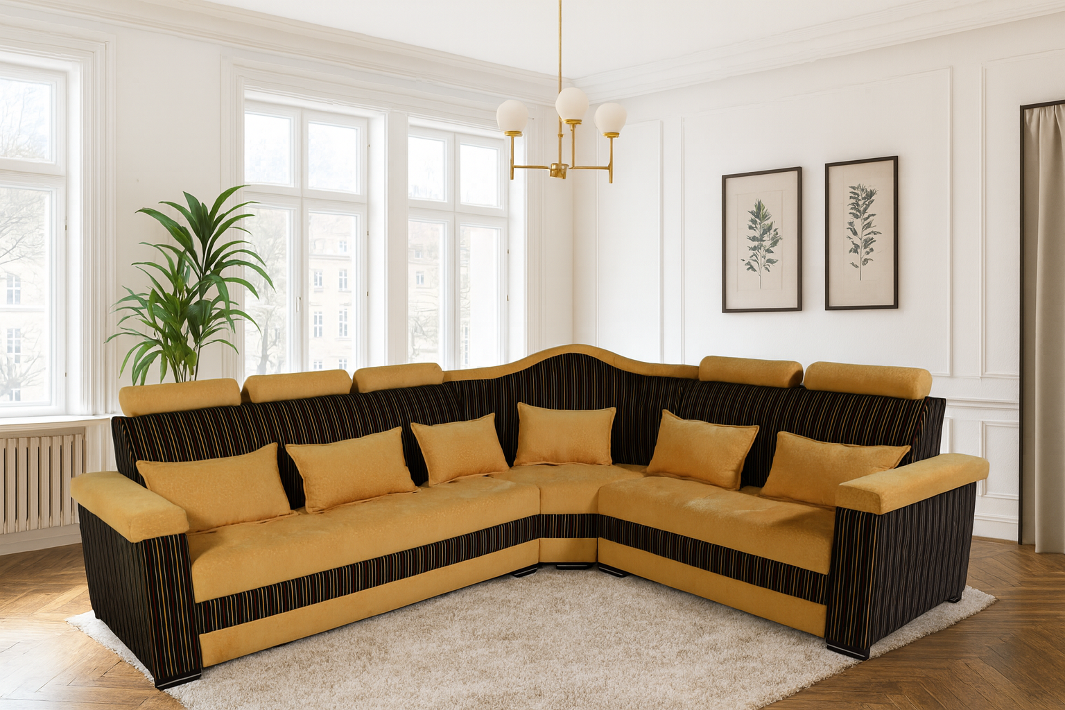 Corner Sofa-Yellow & Black