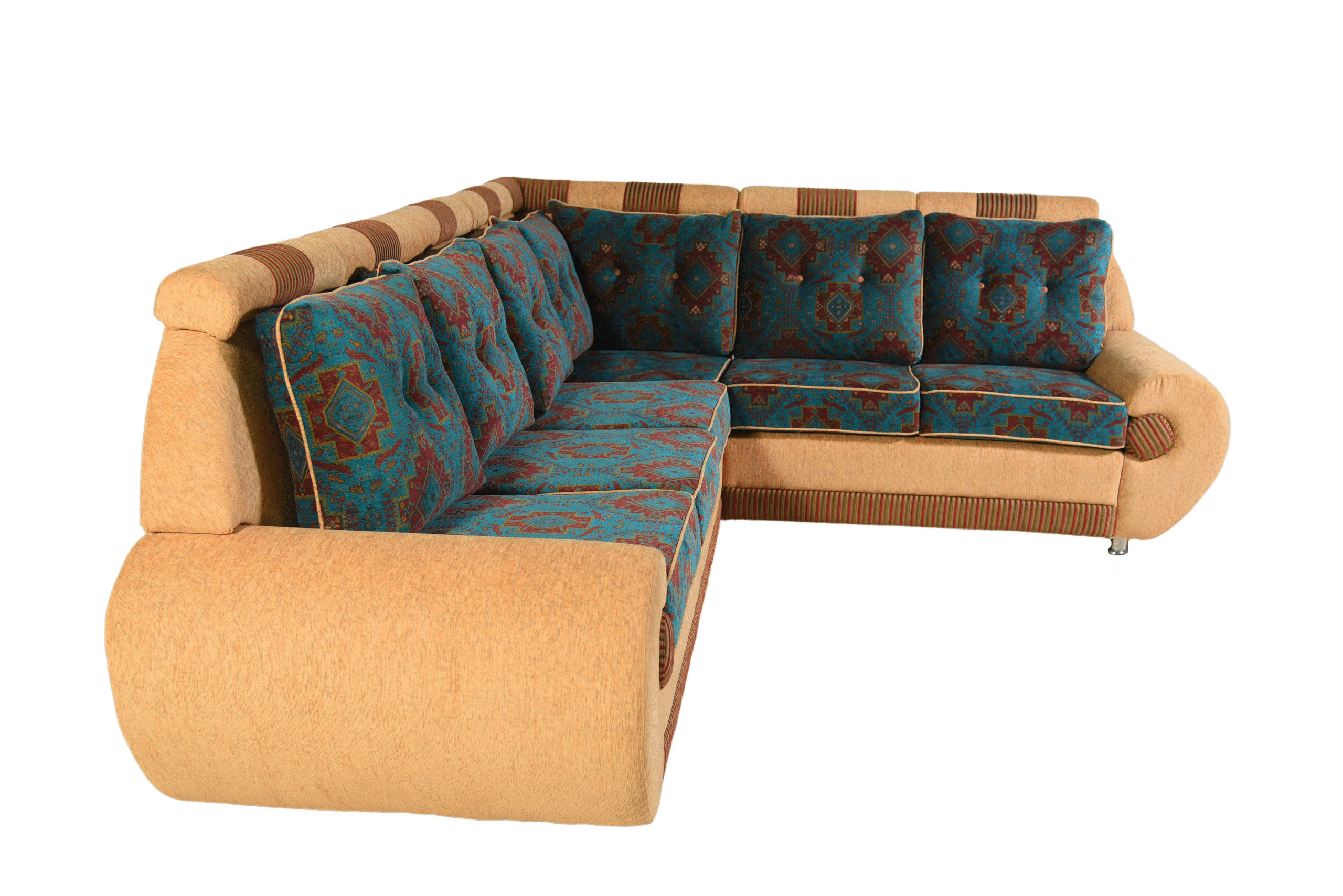 DSC_2423-removebg Corner Sofa- Green & Yellow Fabric - Image 1