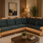 Corner Sofa- Green & Yellow Fabric