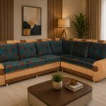 Corner Sofa- Green & Yellow Fabric