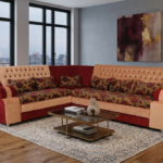 Corner Sofa- Floral Beige & Maroon