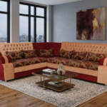 Corner Sofa- Floral Beige & Maroon