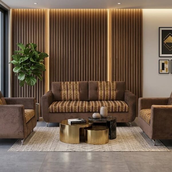 Sofa Set- Classic Brown Striped