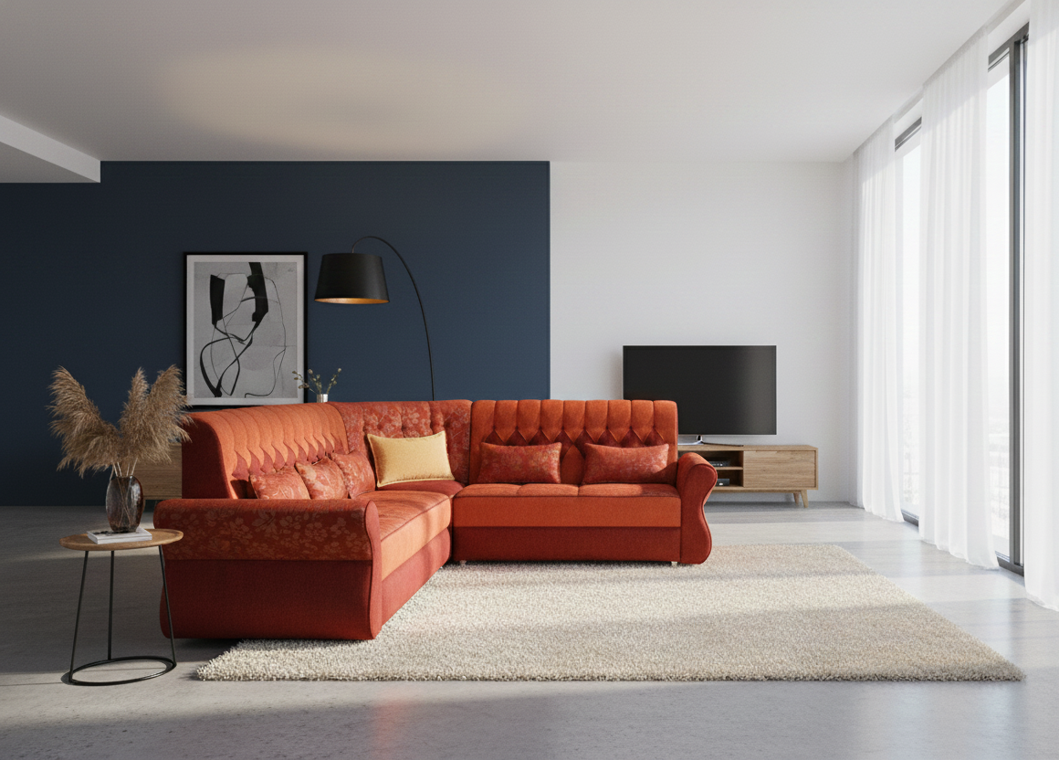 Rustic Red Corner Sofa- Rustic Red - Image 1