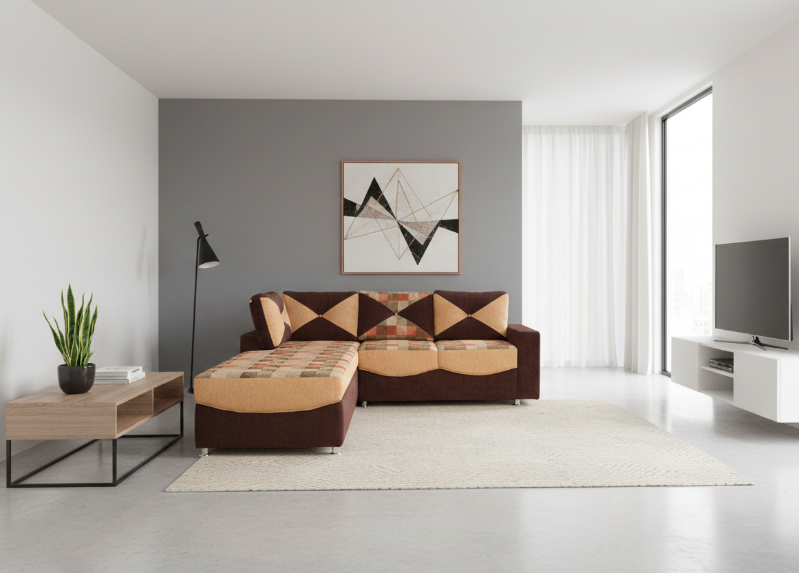 Vibrant Check Corner Sofa- Vibrant Check - Image 1