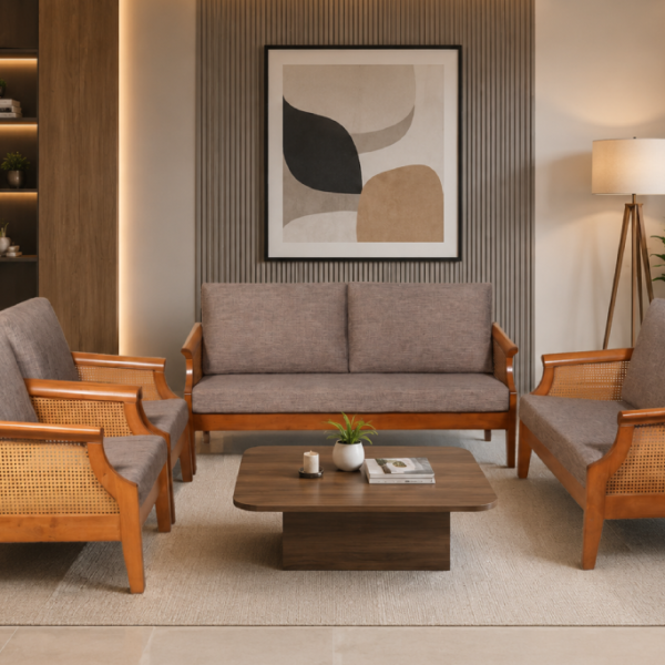 Sofa Set- Beige Wood Finish
