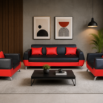 Sofa Set- Black & Red Rectangle