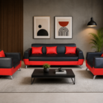 Sofa Set- Black & Red Rectangle